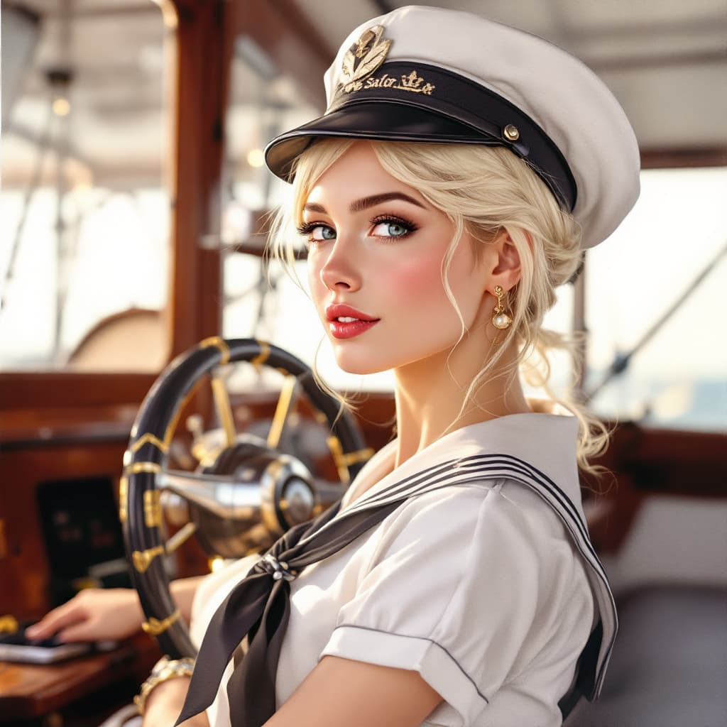 AI generated: Realistic portraits of an pretty female sailor.