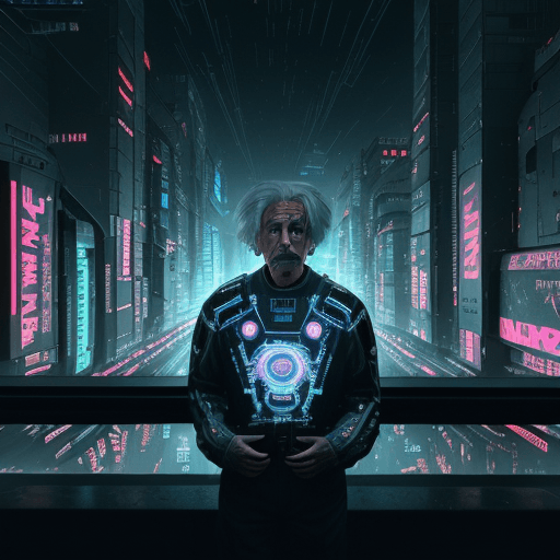 AI generated: albert einstein, ultra HD, man of the future,  futuristic design, electronic artwork,  techno-noir, ...