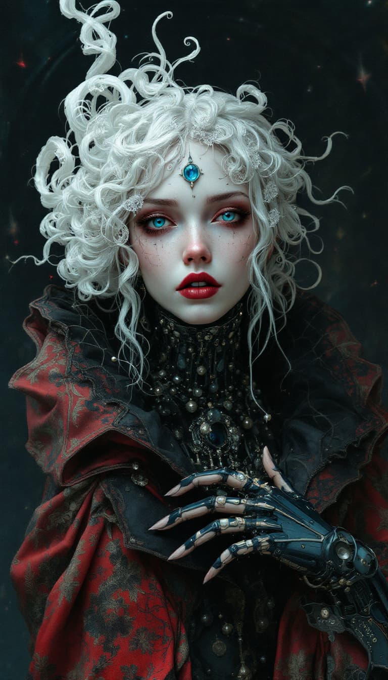 AI generated: Baroque Style, dreamlike hyperdetailed grunge art fantasy illustration featuring a victorian female ...