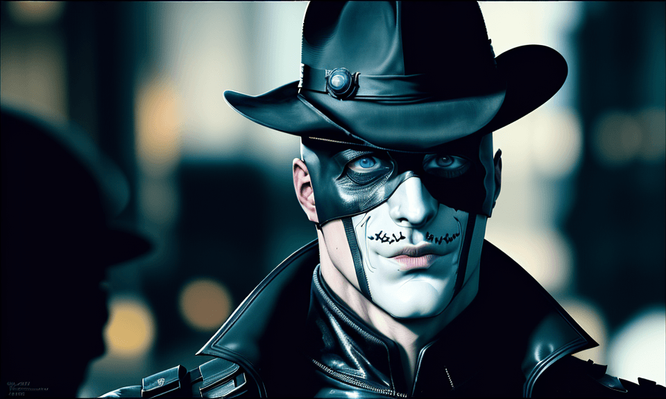AI generated: ,Rorschach characterfrom the watchmen movie, looking at viewer, portrait, photography, detailed skin...
