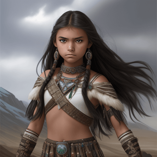 AI generated: Sioux teen girl, beautiful, dramatic, powerful, main character in epic fantasy, detailed