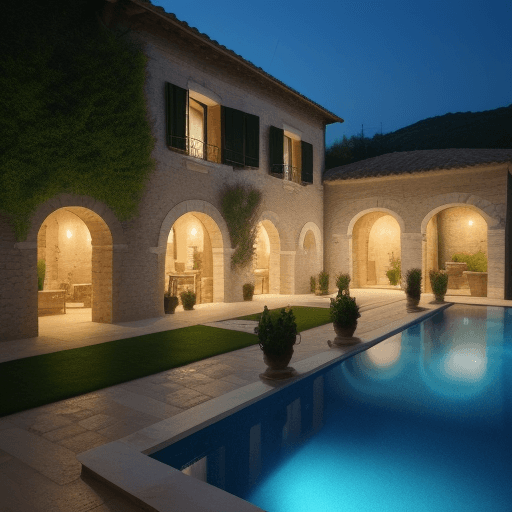 AI generated: A photo of a gorgeous medittereanean house in italy,  the walls made out of stone, there is a pool a...