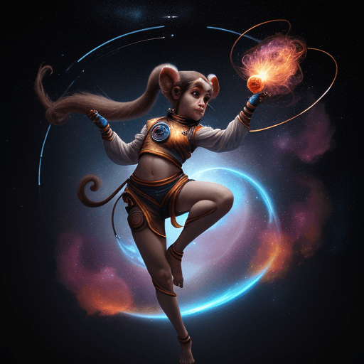AI generated: ultra realistic beautiful and cute female anthropomorphic space monkey with monkey tail flow artist ...