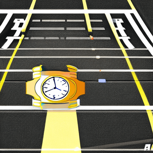 AI generated: ["A big  wristwatch shows in the background as if it is a running track and runners are running insi...