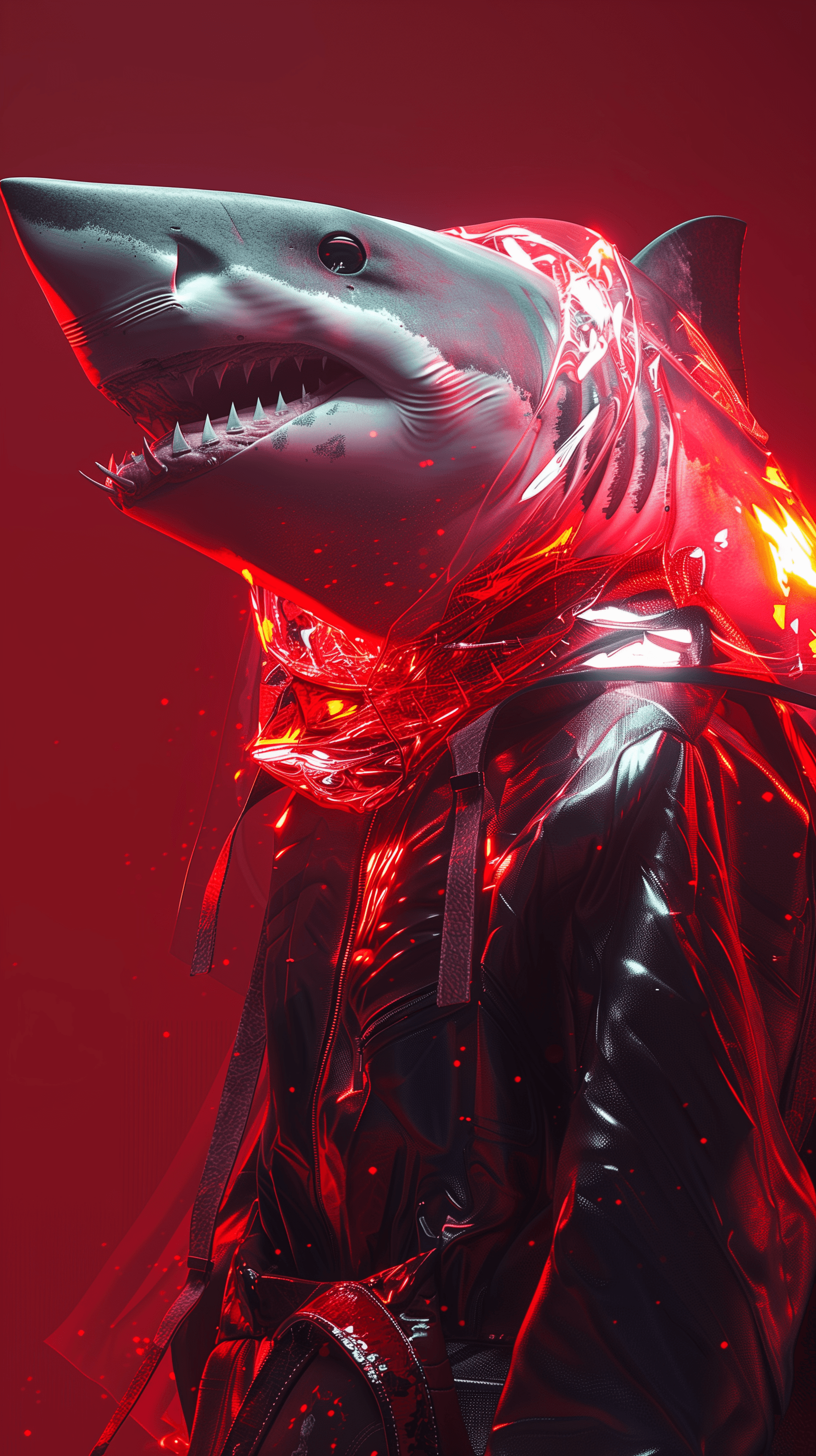 AI generated: a shark wearing alien fashion editorial, metamorphosis, avant-garde hyper futuristic surreal fashion...