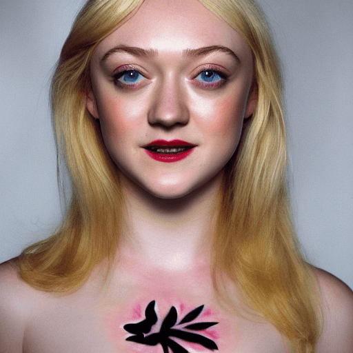 AI generated: Dakota fanning body art, comfort pose,