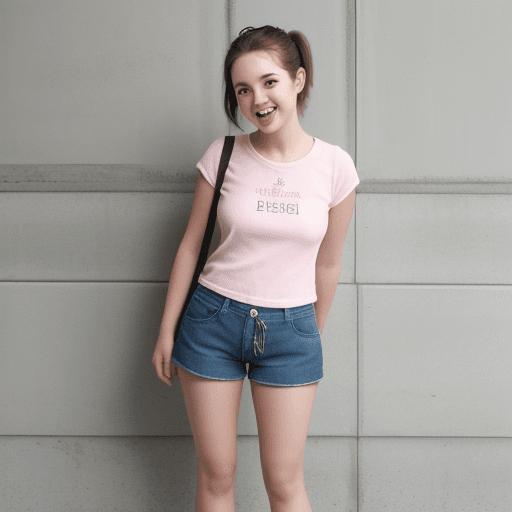 AI generated: girl, adult, shorts, standing, happy