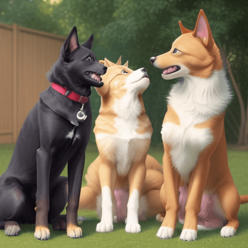 AI generated: A dog playing with 2 cats