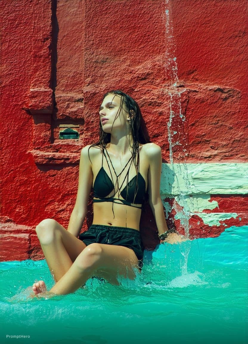 AI generated: in bagno con reggiseno e mutandine nere