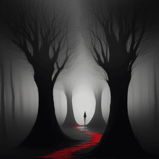 AI generated: scary people walking creepy contemporary, painting silhouettes red and yellow hues black scary silho...