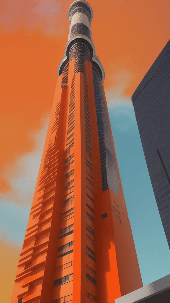 AI generated: full, Infuse creativity into The Sky Tower of Art with a blaze orange hue. Embrace the artsy side, a...
