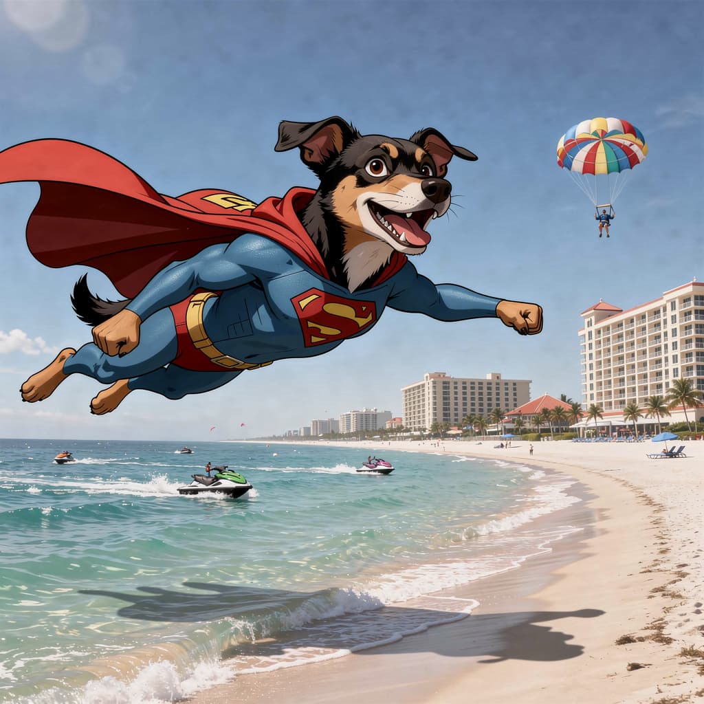 AI generated: hyper realistic,anime,anthropomorphic,Create a realistic digital artwork of a superhero dog (using m...