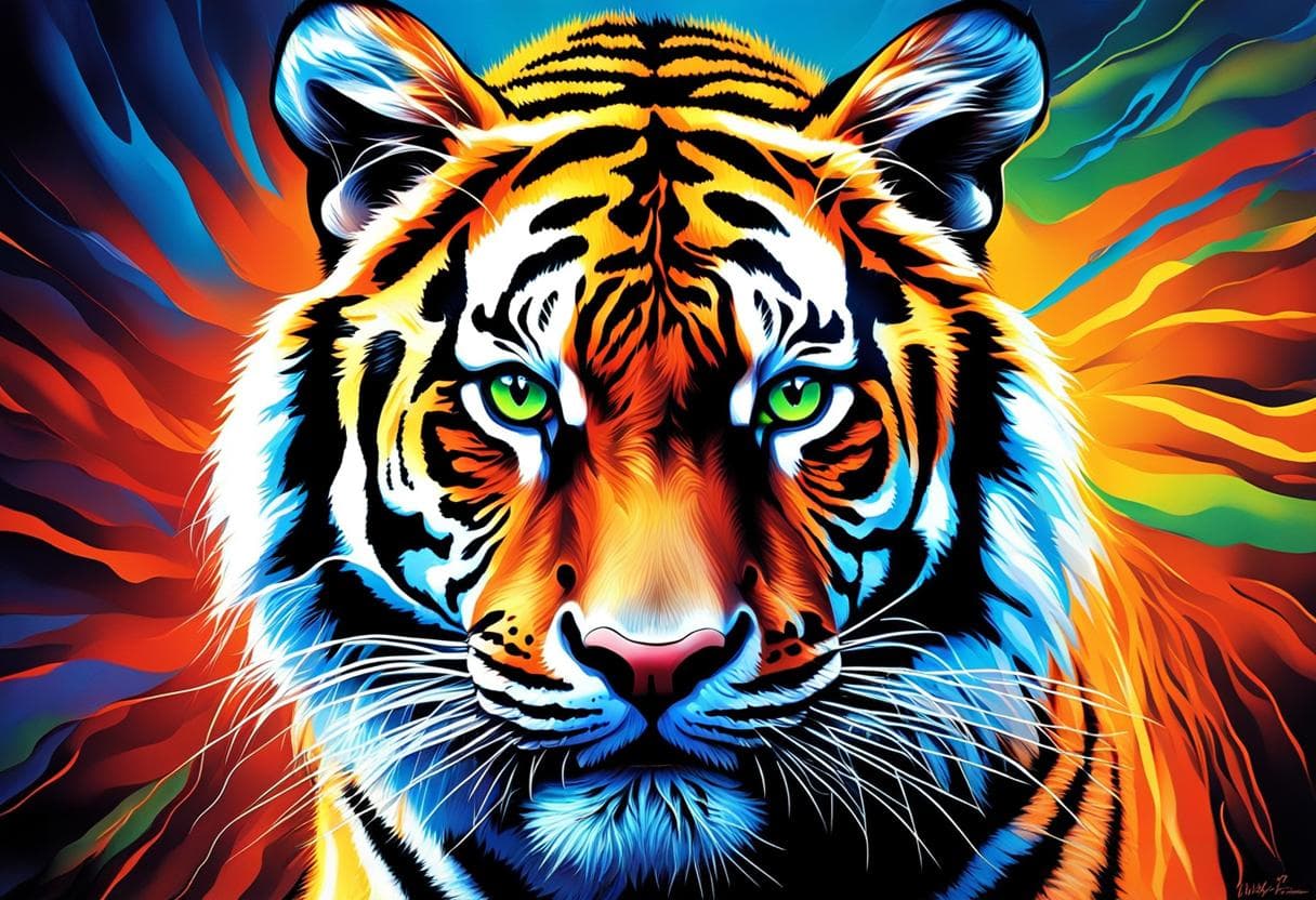 AI generated: Prepare to be captivated by the fierce yet mesmerizing gaze of a majestic tiger. In this electrifyin...