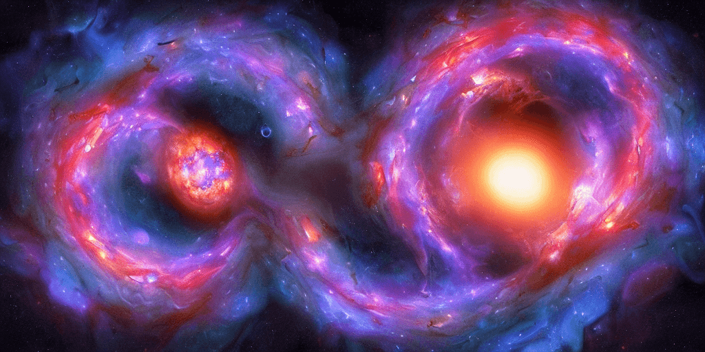 AI generated: raytraced render and digital painting a scene of two black holes stripping each other, by  kinkade, ...