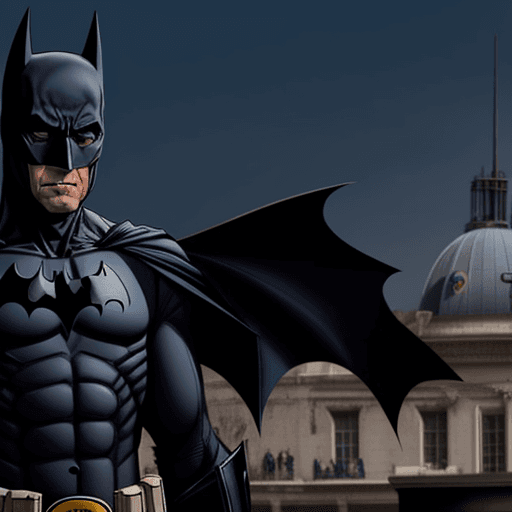 AI generated: batman mets les menottes à barack obama, en fond on a la  syrie en ruine