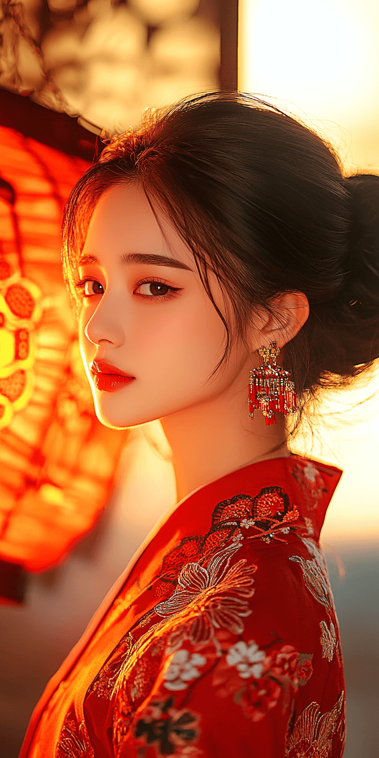 AI generated: Japanese geisha, hyperrealistic, in the style of Joel Robison, light white and dark crimson, Samyang...
