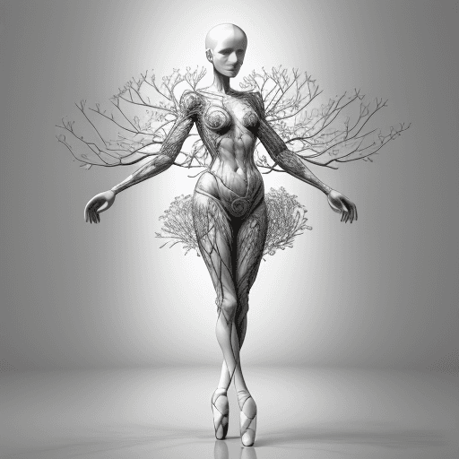 AI generated: 3d woman in flowers with human and flower shaped branches, in the style of medical imaging film., se...