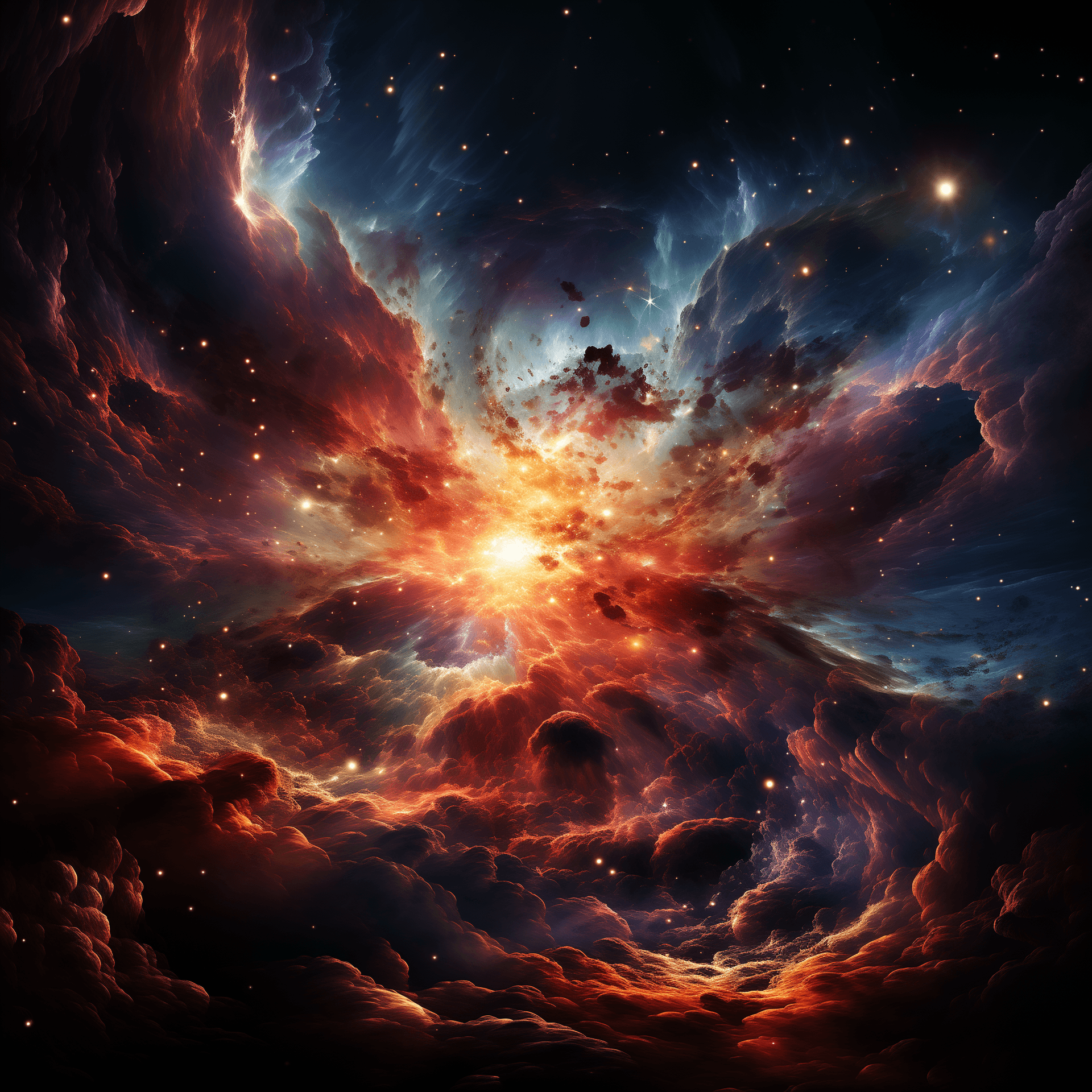 AI generated: an ethereal intersection of time and space, a nebula birthing stars in a distant galaxy. At the cent...