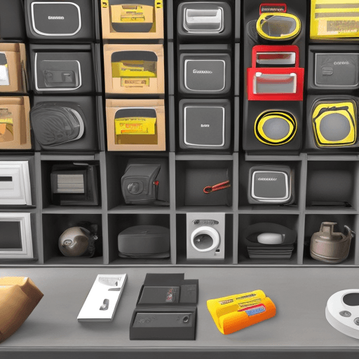 AI generated: generate a collection of objects that a company could have and put them in a safe that is open