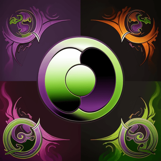 AI generated: logo design green purple yin and yang well represented and without distortion and with red flames al...