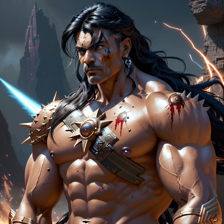 AI generated: the most strongest powerful warrior in the universe, cosmic, epic, muscular, olive smooth tan skin, ...