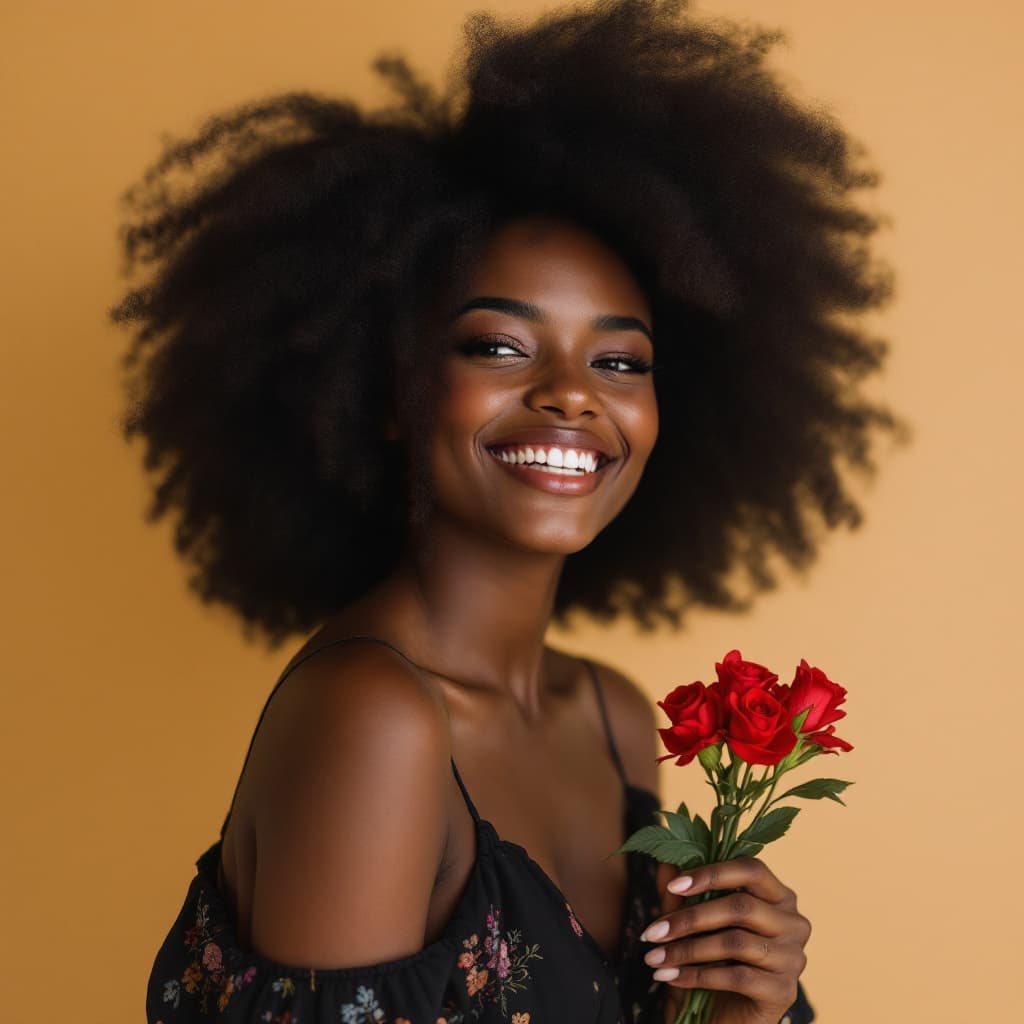 AI generated: Generate a photorealistic image of a beautiful and joyful black girl in her late 20’s with black afr...