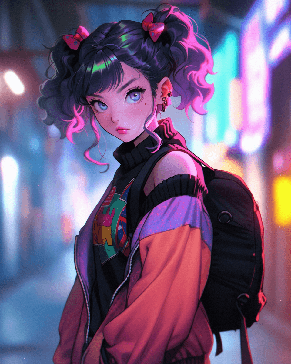 AI generated: Young Woman, realistic art, teen, kawaii outfit, Manga, Neo-Tokyo, sparklecore --ar 4:5 --niji 5