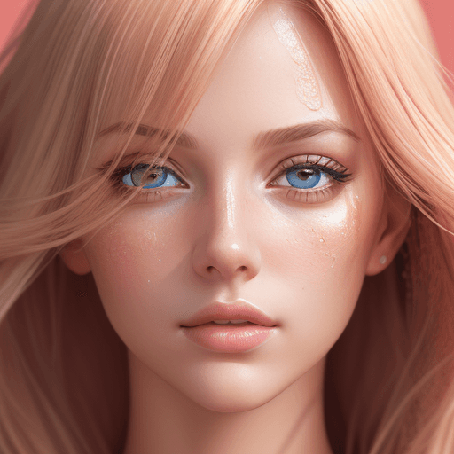 AI generated: stunning front portrait photo of blond woman head, looking directly to the camera, dark brown eyes, ...