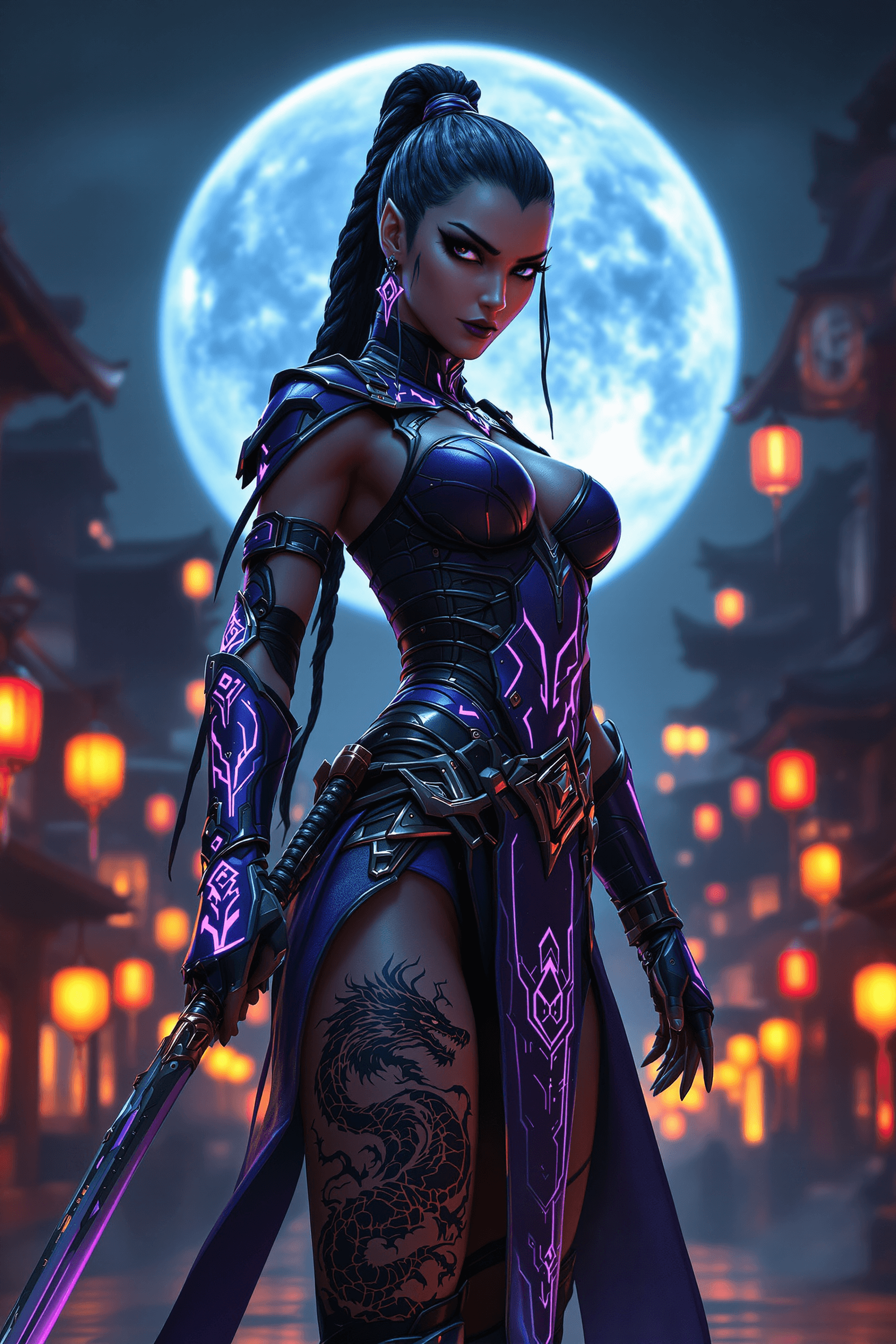 AI generated: An ultra-realistic, full-body portrait of Kitana from Mortal Kombat, blending ancient warrior elegan...