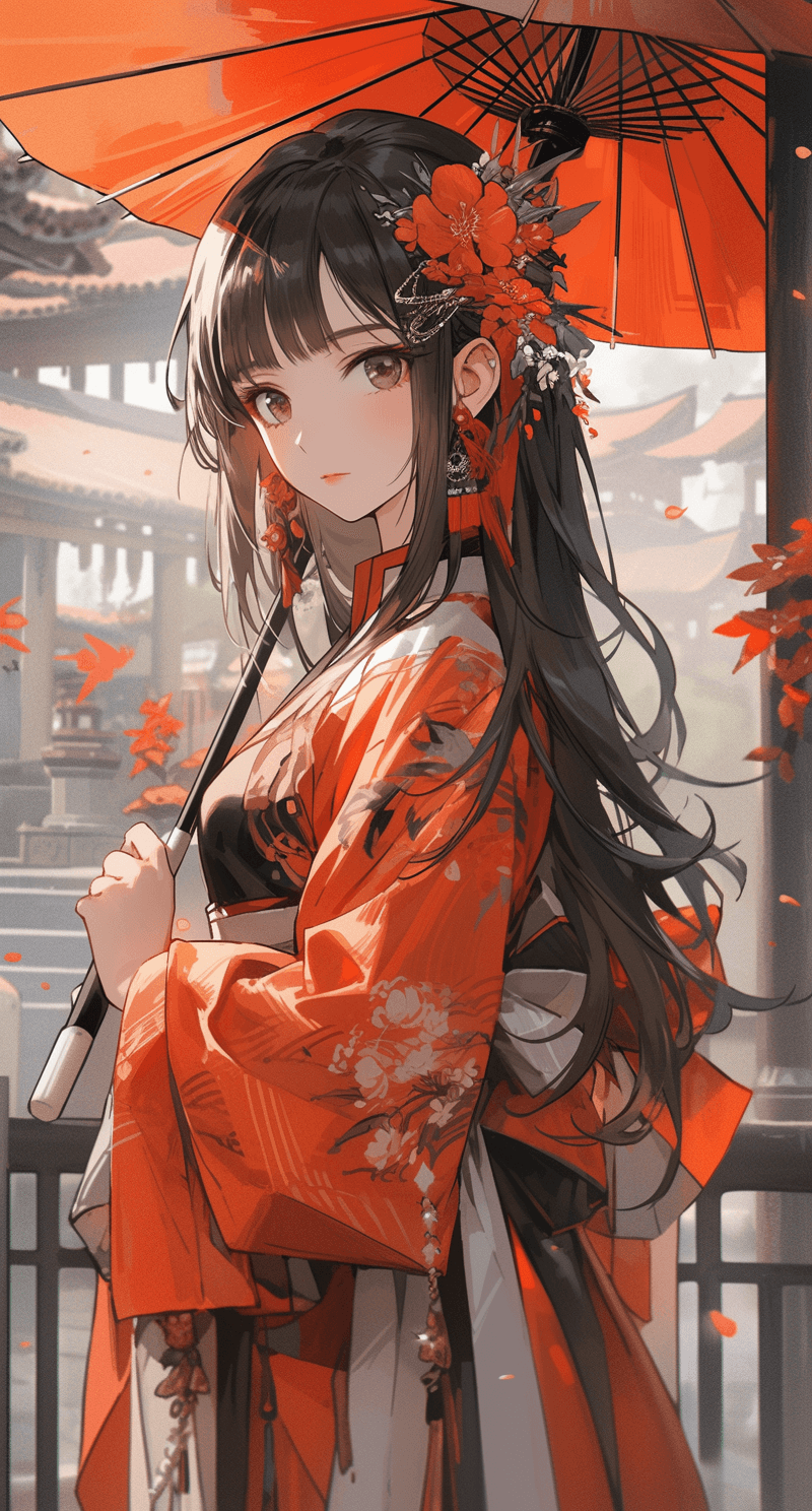 AI generated: poster art for the collection of the asian woman, in the style of gloomy, dark orange and white, dyn...