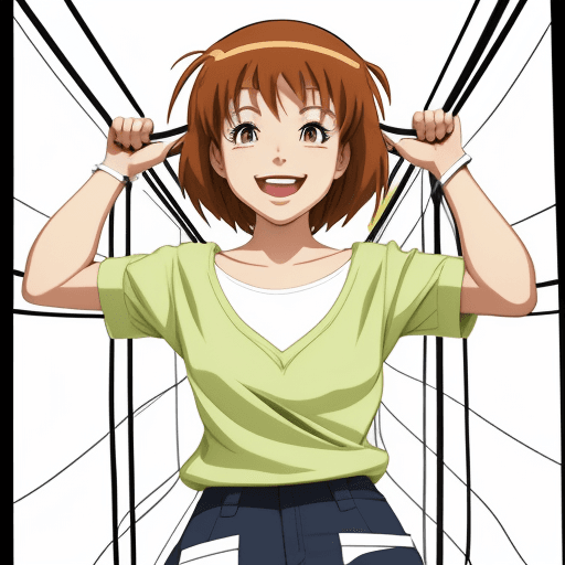 AI generated: Hanger, big smile, lines cartoon, anime, girl
