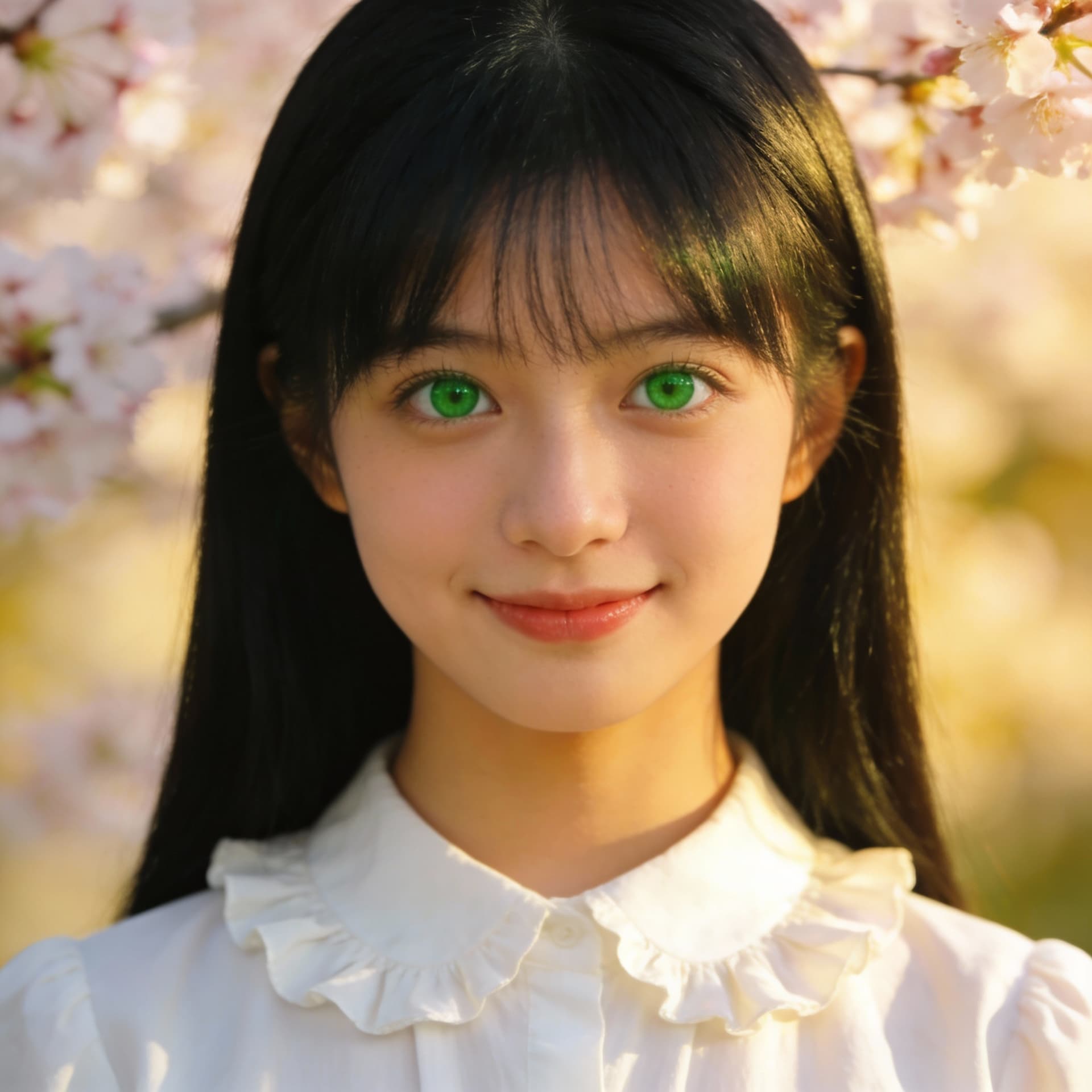 AI generated: a girl with black hair and green eye
