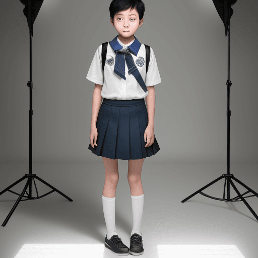AI generated: 
a sixth grade elementary school student who dresses neatly and likes cleanliness
, fashion photogra...