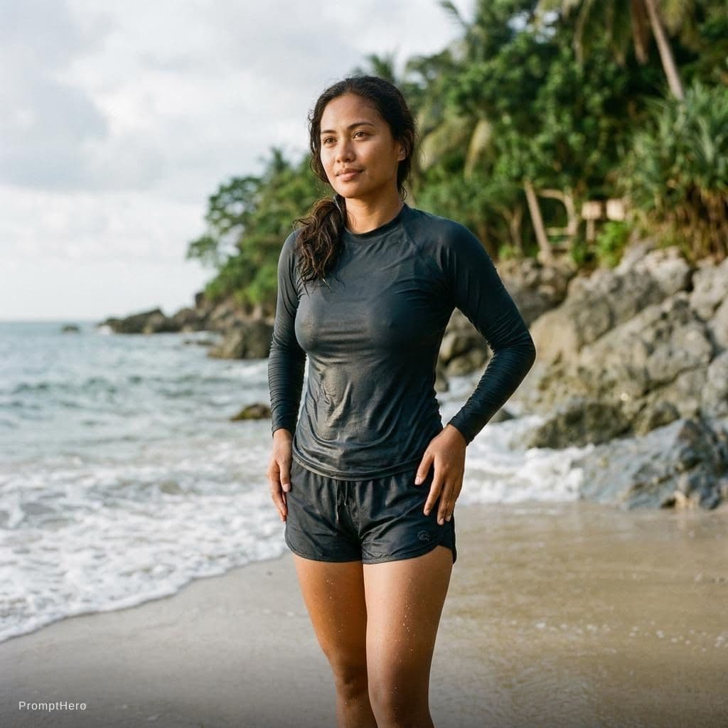 AI generated: A ultra-realistic full length big breast pinay in a wet skimpy outfit for the best photo for wallpap...