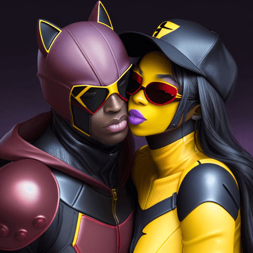 AI generated: A BLACKMAN in a red baseball cap, yellow sunglasses, in a red dark knight detailed armour suit with ...