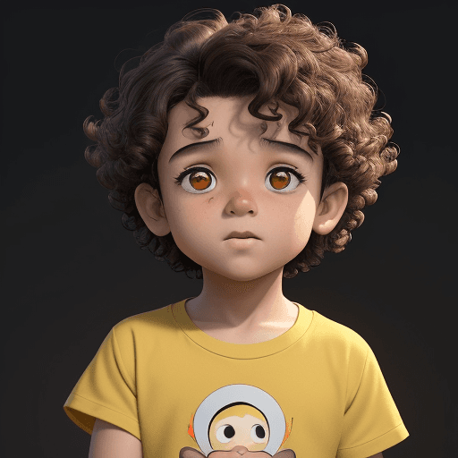 AI generated: a small boy with curly hair, mixed Asian brown beauty and yellow shirt, in the style of rendered in ...
