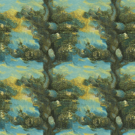 AI generated: seamless pattern, finished composition, cypresses from van gogh paintings, light blue background, im...