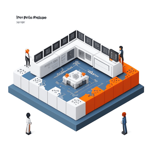 AI generated: a series of [people] standing on a micrp processor circuit are shown in isometric fashion, in the st...