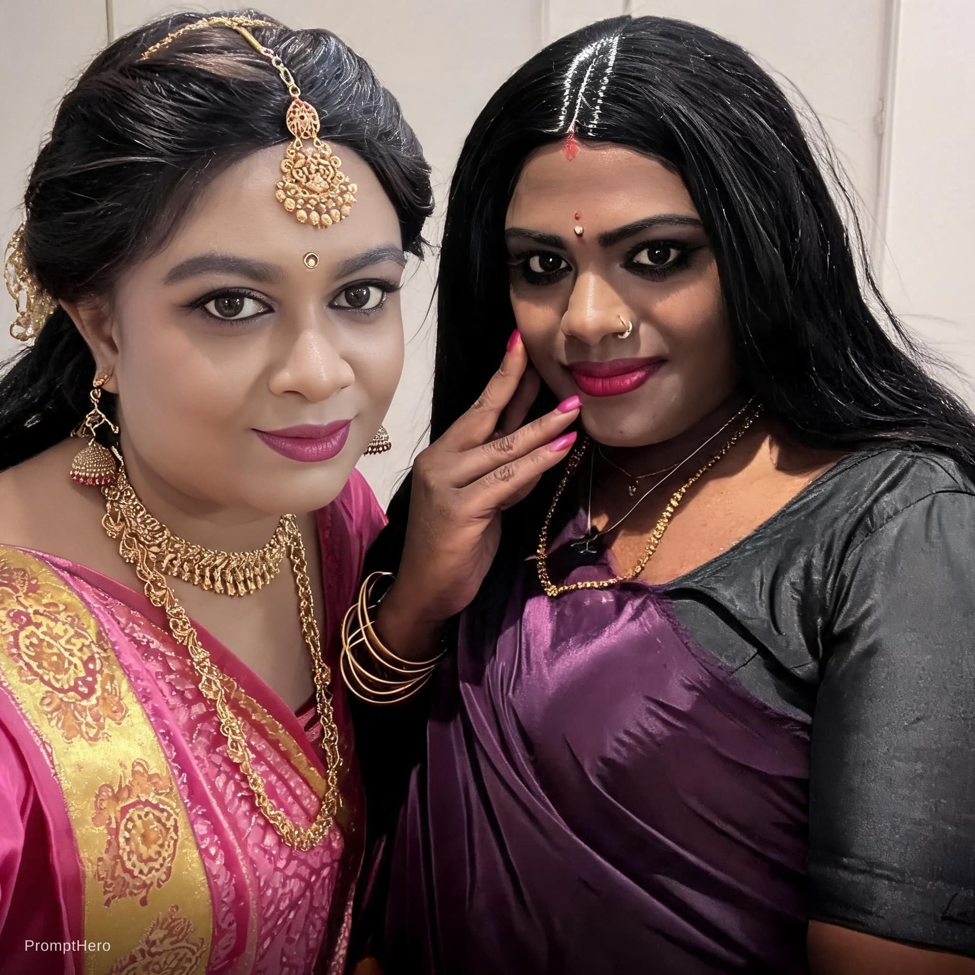 AI generated: My friend and I are shemales and we need a sexy hot photo of us.
