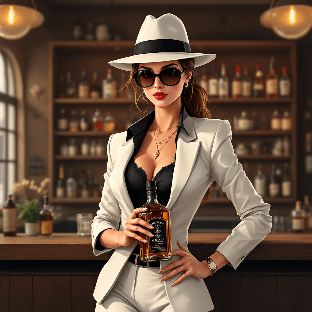 AI generated: Make me a anime styled image of an elegant woman in a white suit and black shirt, wearing sunglasses...