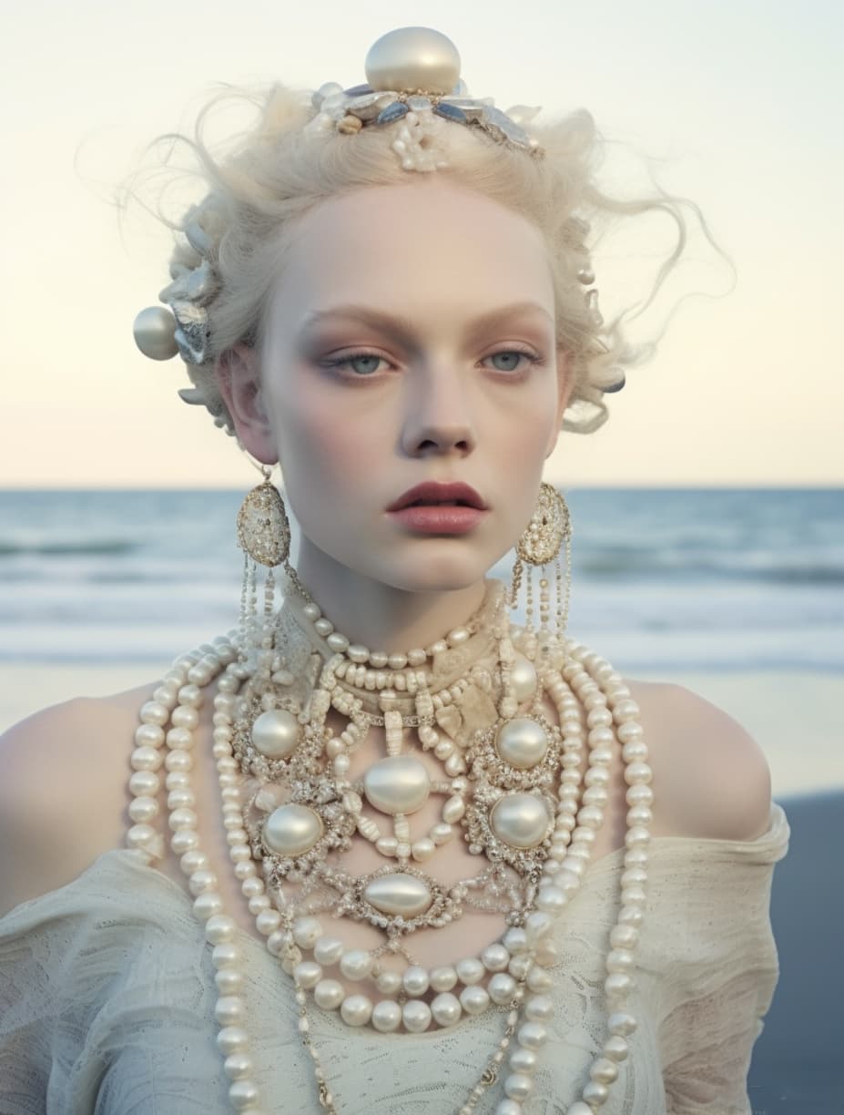 AI generated: a woman standing on top of a beach next to the ocean, by Rebecca Horn, tumblr, pop surrealism, beaut...