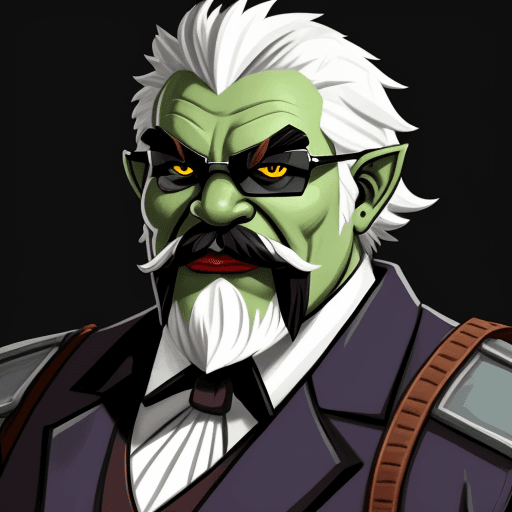 AI generated: a half-orc from dungeons and dragons, dressed as colonel sanders