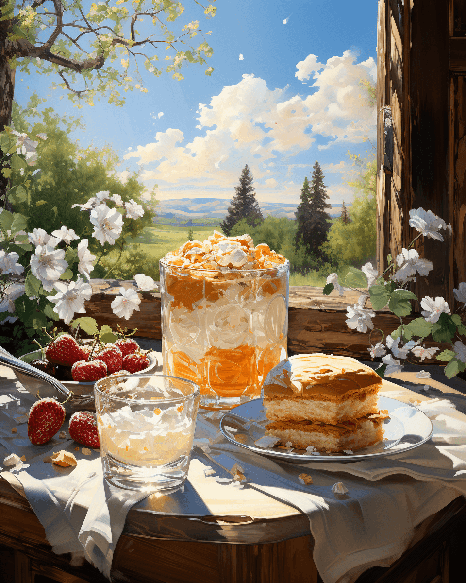 AI generated: A mouthwatering cheesecake in a picturesque setting, placed on a vintage picnic blanket under the sh...