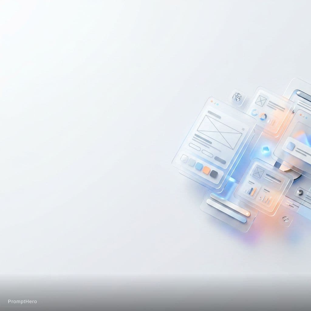 AI generated: A premium minimalist 3D UI/UX design workspace composition on an ultra-wide 4:1 aspect ratio canvas....