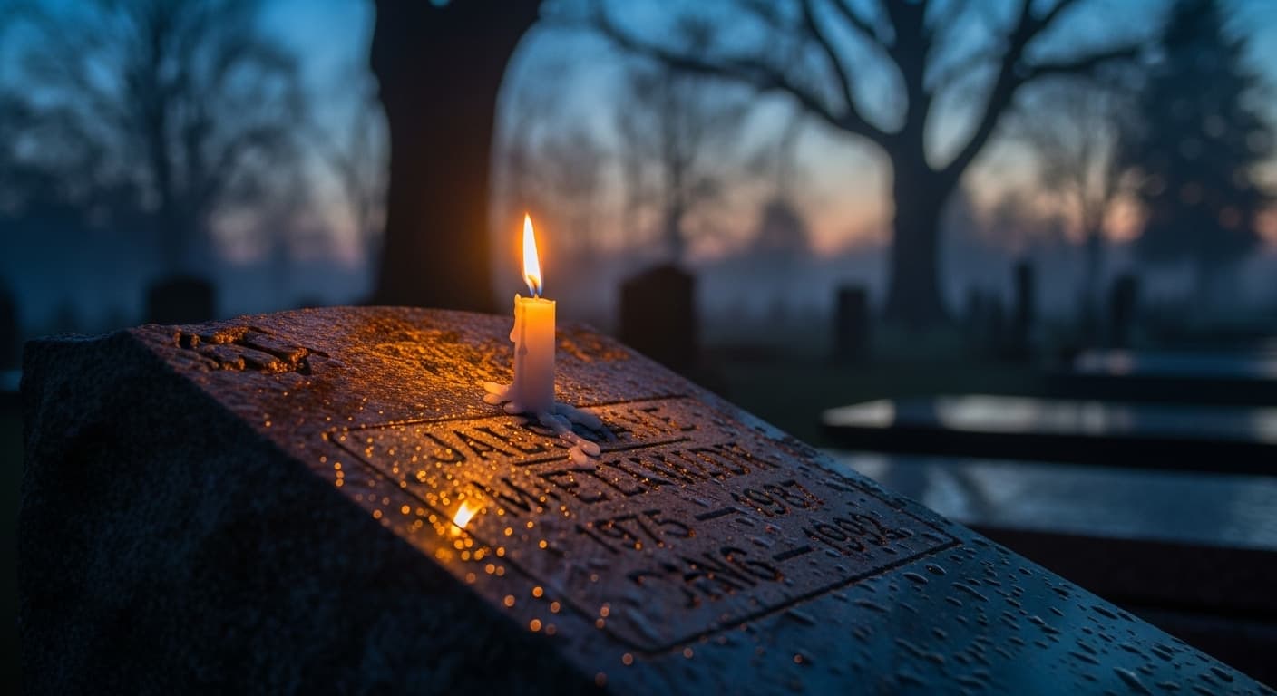 AI generated: a spiritual picture of a cemetery candle. very realistic