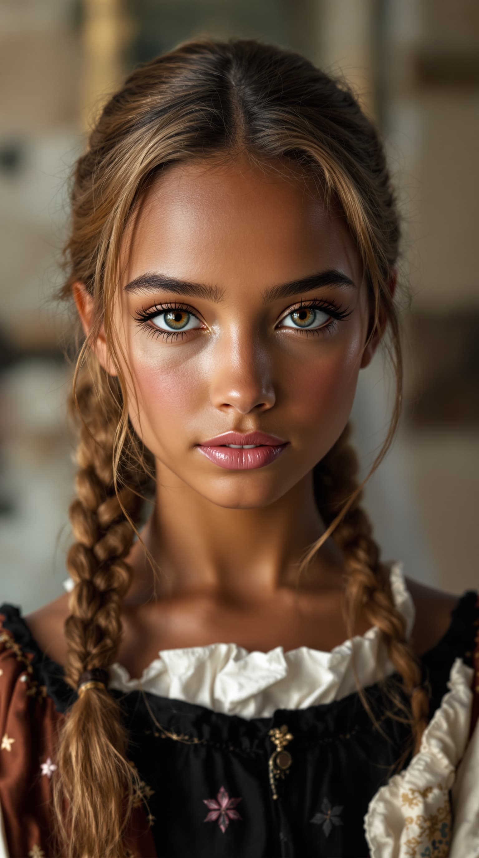 AI generated: A professional portrait of an extraordinarily beautiful eleven-year-old girl from 18th century Istan...