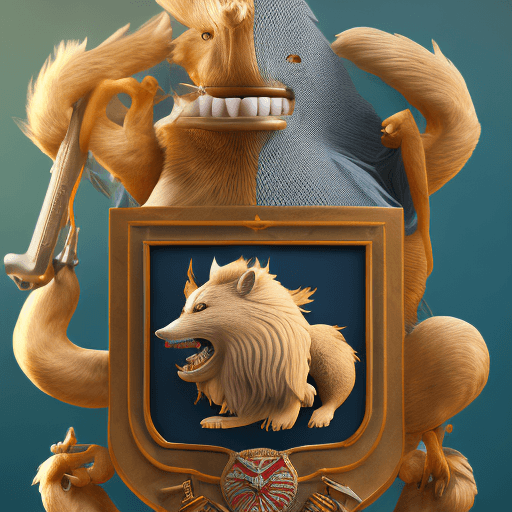 AI generated: Military coat of arms of a mink attacking and killing griffin with a strap-on. octane render, trendi...
