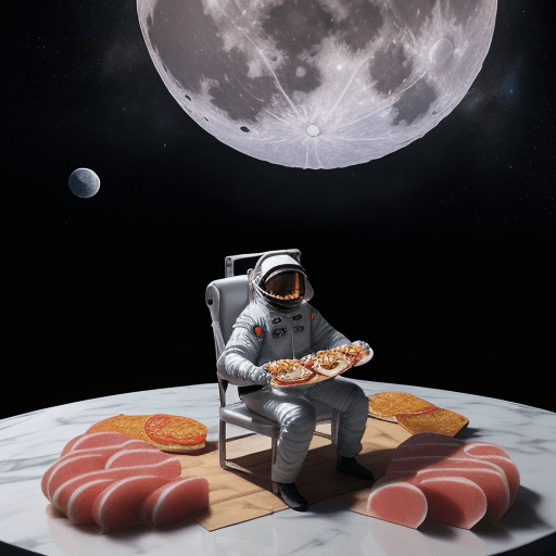 AI generated: 3D Image | Argentinian astronaut sitting on the full moon eating a board of cold cuts | The Backgrou...