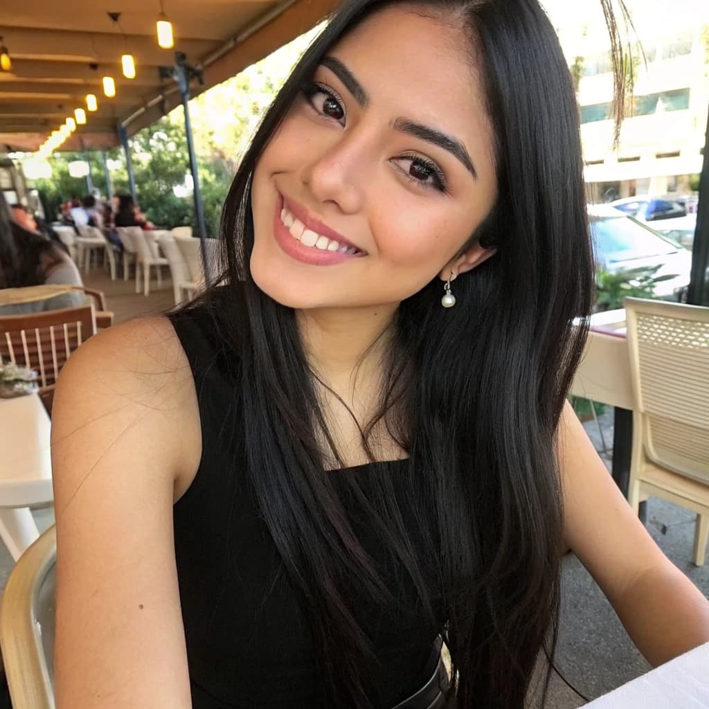 AI generated: beautiful latina woman, 22 years old, long straight black hair, soft natural makeup, big brown eyes,...