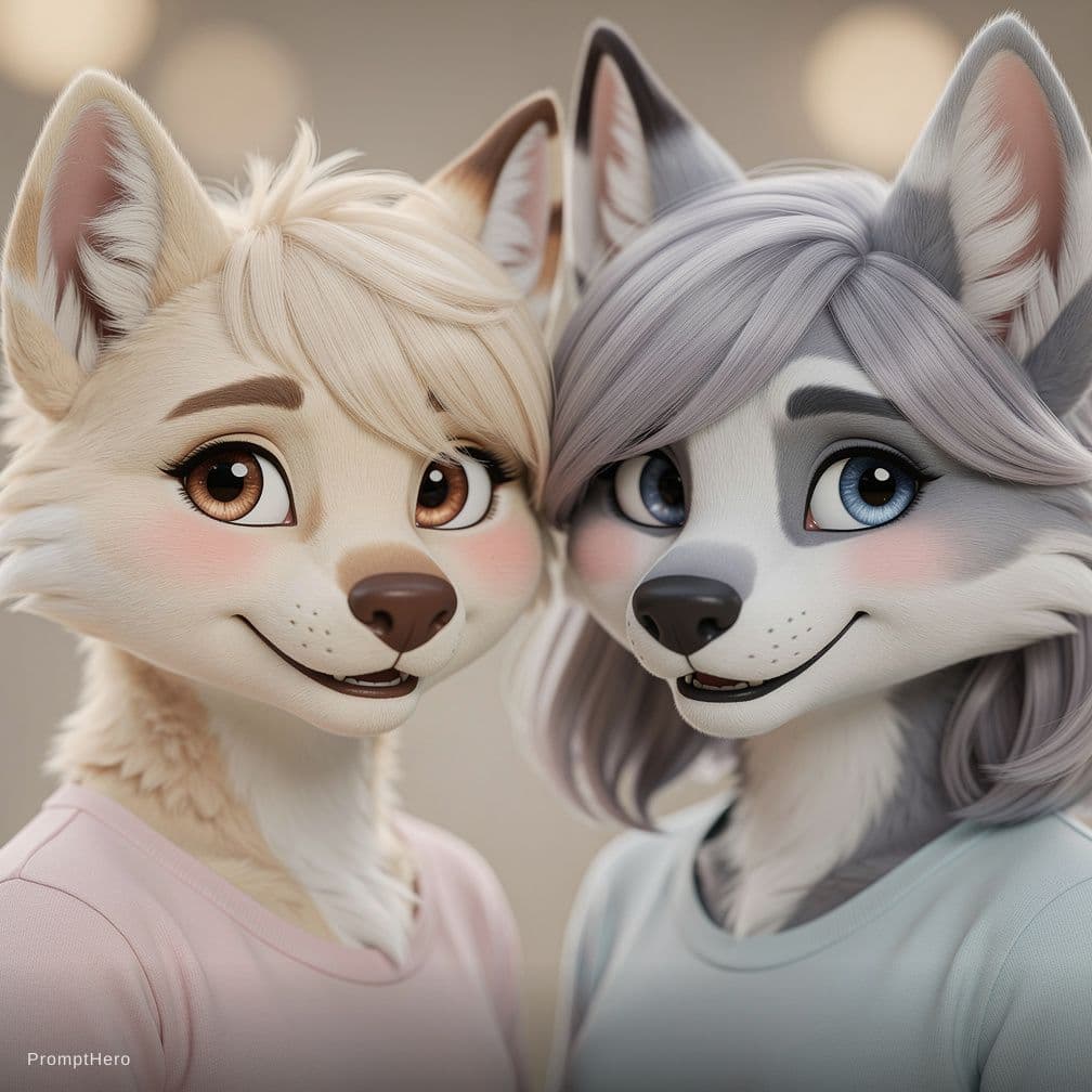AI generated: Furry girls intimate close-up 
